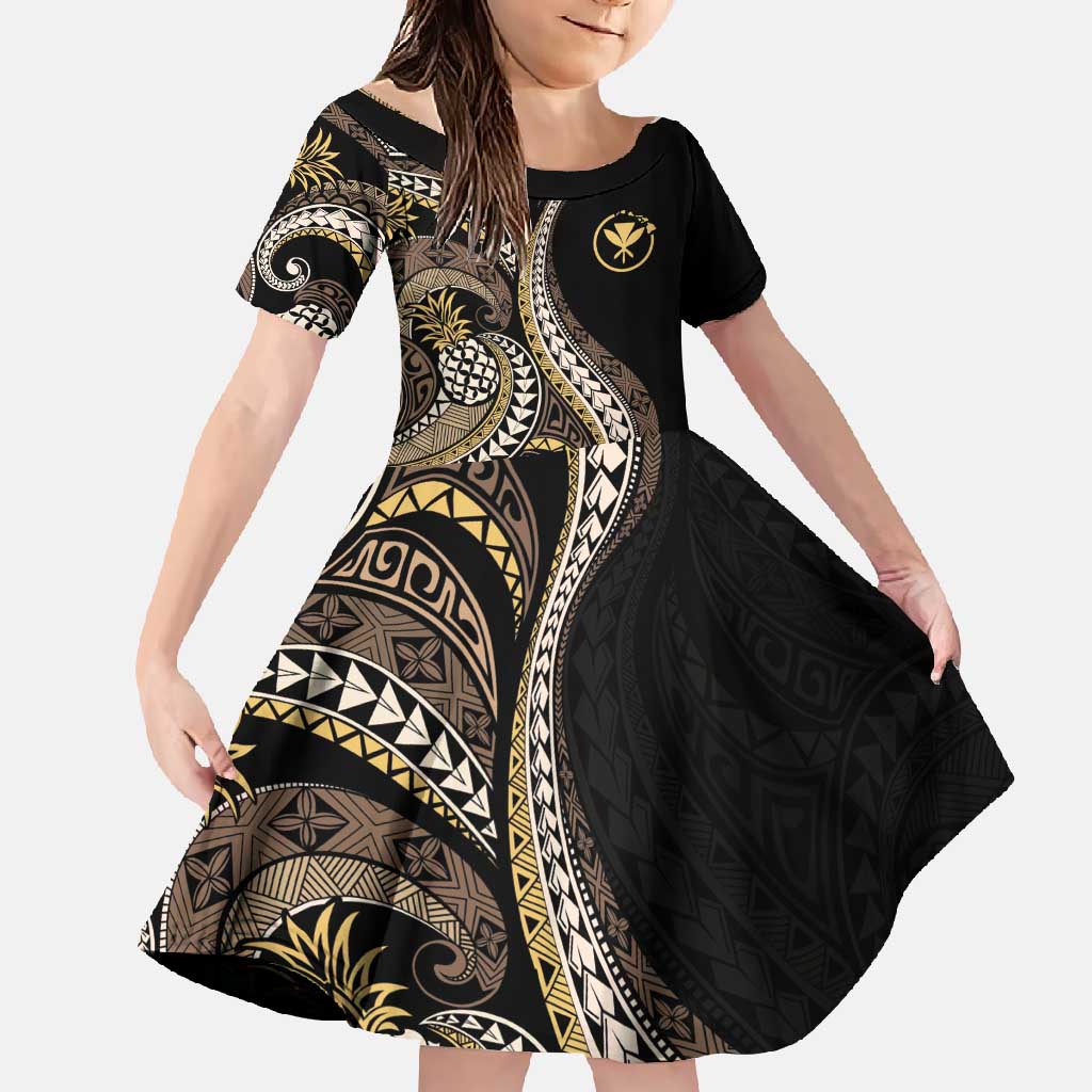 Hawaii Pineapple Brown Tribal Pattern Family Matching Summer Maxi Dress and Hawaiian Shirt - Polynesian Pride