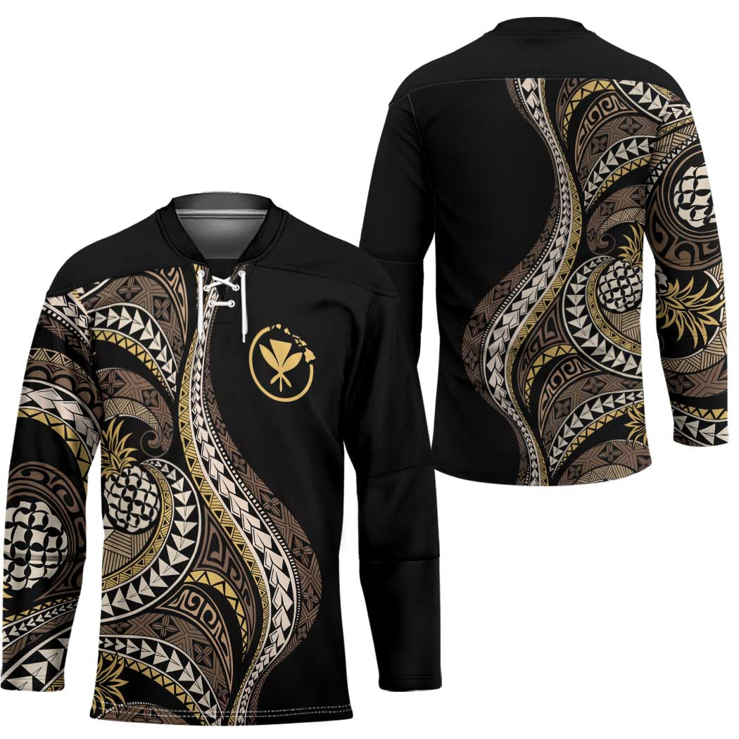 Hawaii Pineapple Brown Tribal Pattern Hockey Jersey - Polynesian Pride
