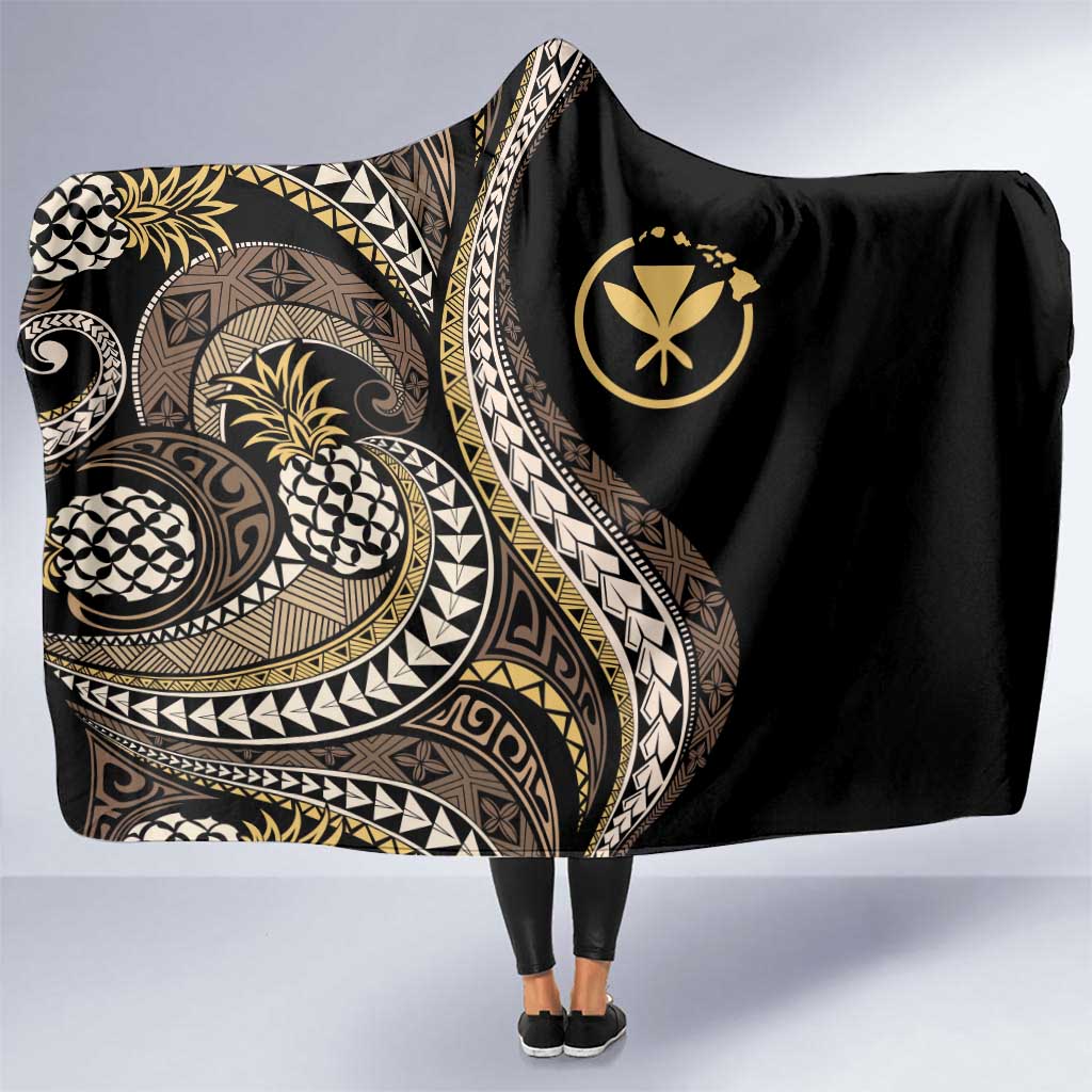 Hawaii Pineapple Brown Tribal Pattern Hooded Blanket - Polynesian Pride
