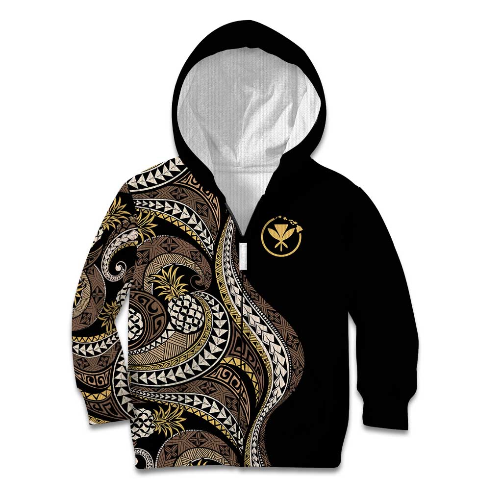 Hawaii Pineapple Brown Tribal Pattern Kid Hoodie - Polynesian Pride