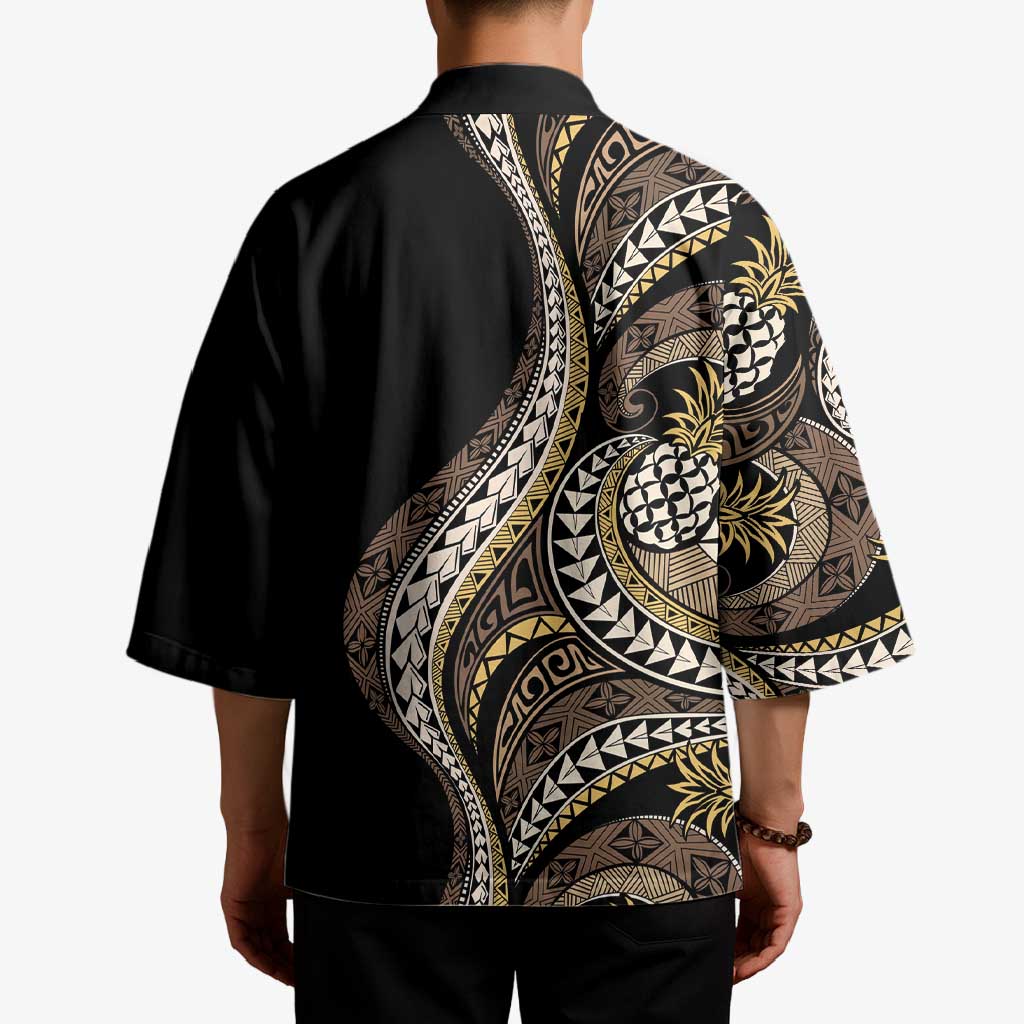 Hawaii Pineapple Brown Tribal Pattern Kimono - Polynesian Pride