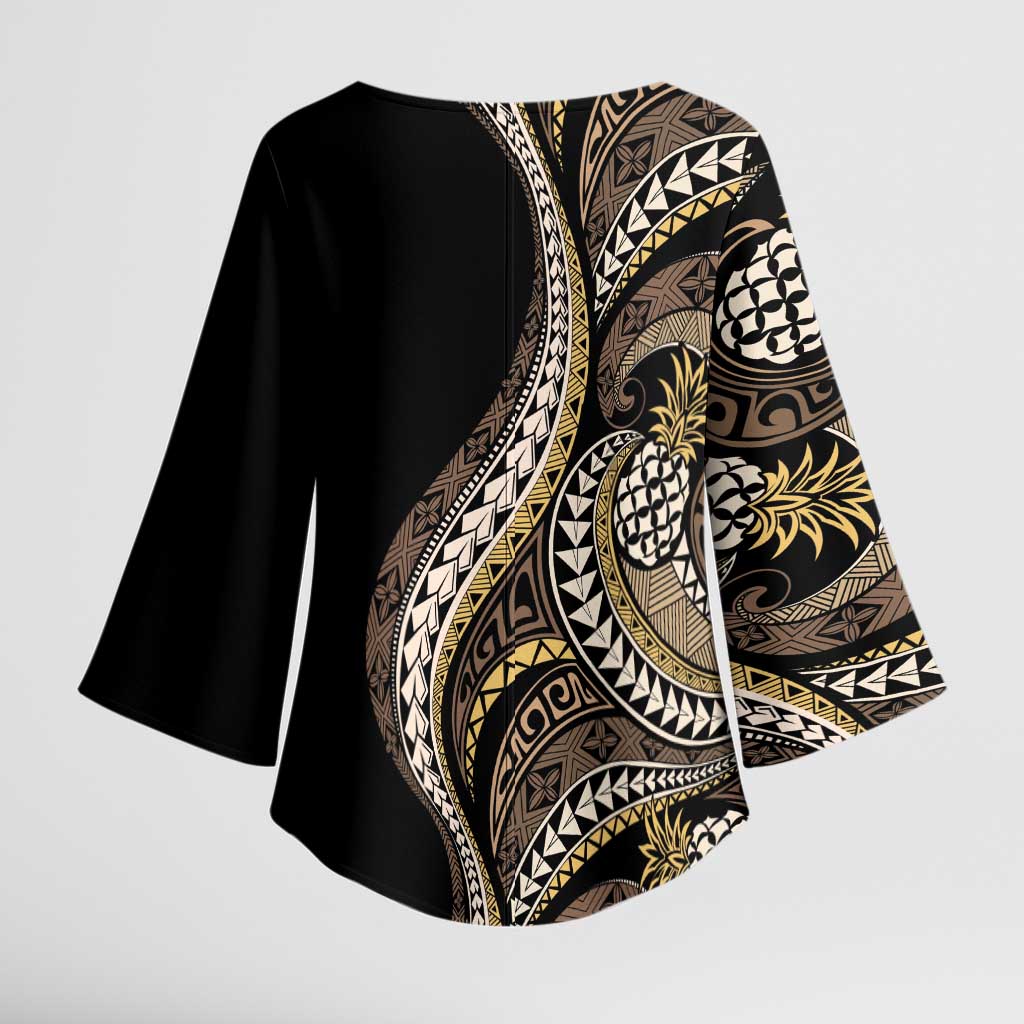 Hawaii Pineapple Brown Tribal Pattern Kimono Sleeve Blouse LT01 - Polynesian Pride