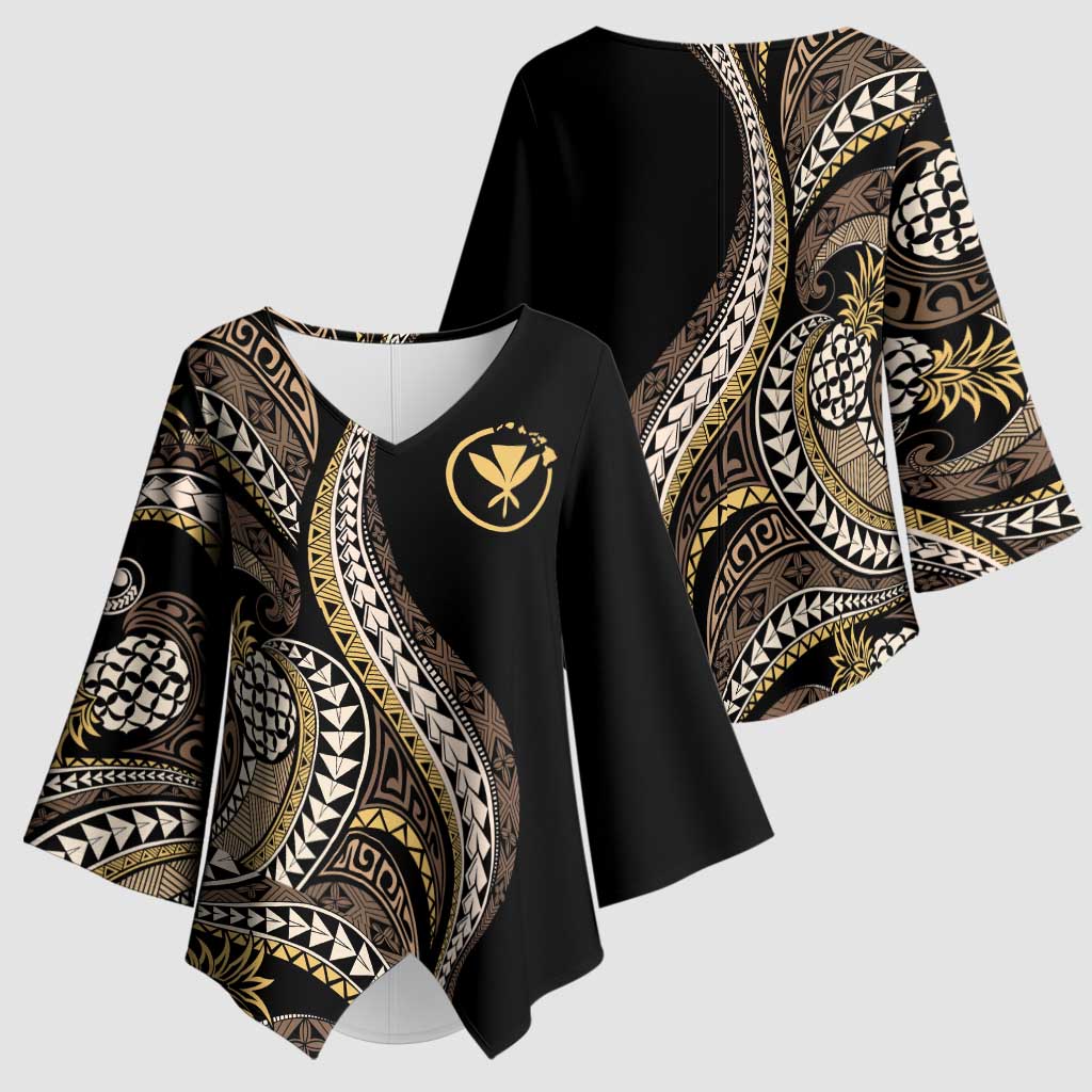 Hawaii Pineapple Brown Tribal Pattern Kimono Sleeve Blouse LT01 - Polynesian Pride
