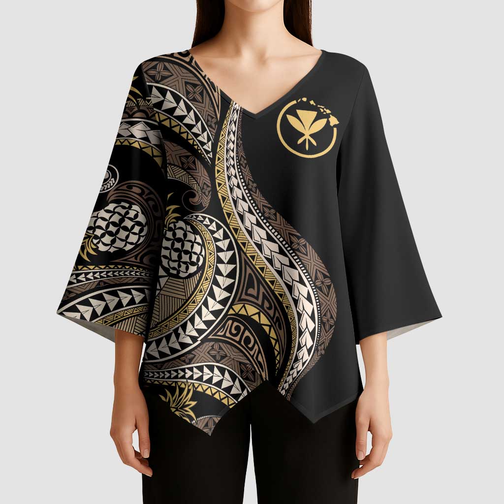 Hawaii Pineapple Brown Tribal Pattern Kimono Sleeve Blouse LT01 - Polynesian Pride