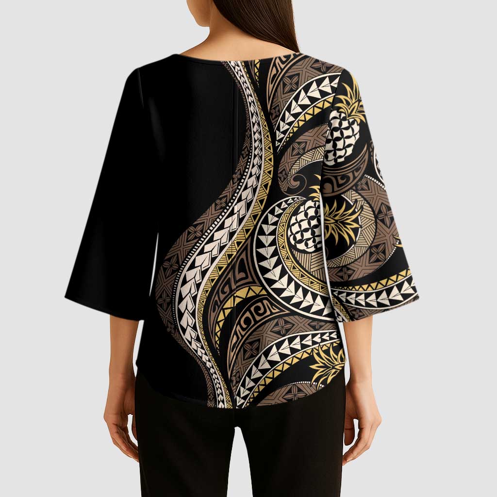 Hawaii Pineapple Brown Tribal Pattern Kimono Sleeve Blouse LT01 - Polynesian Pride