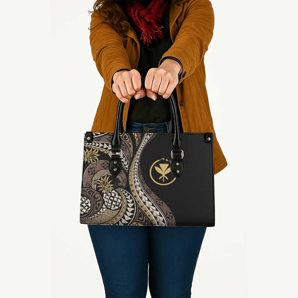 Hawaii Pineapple Brown Tribal Pattern Leather Bag LT01 Brown - Polynesian Pride