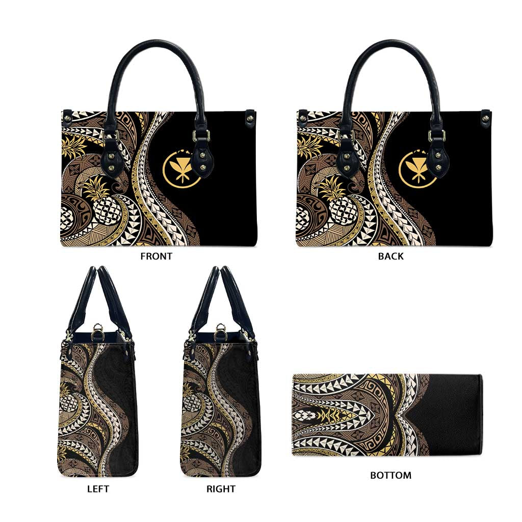 Hawaii Pineapple Brown Tribal Pattern Leather Bag LT01 - Polynesian Pride