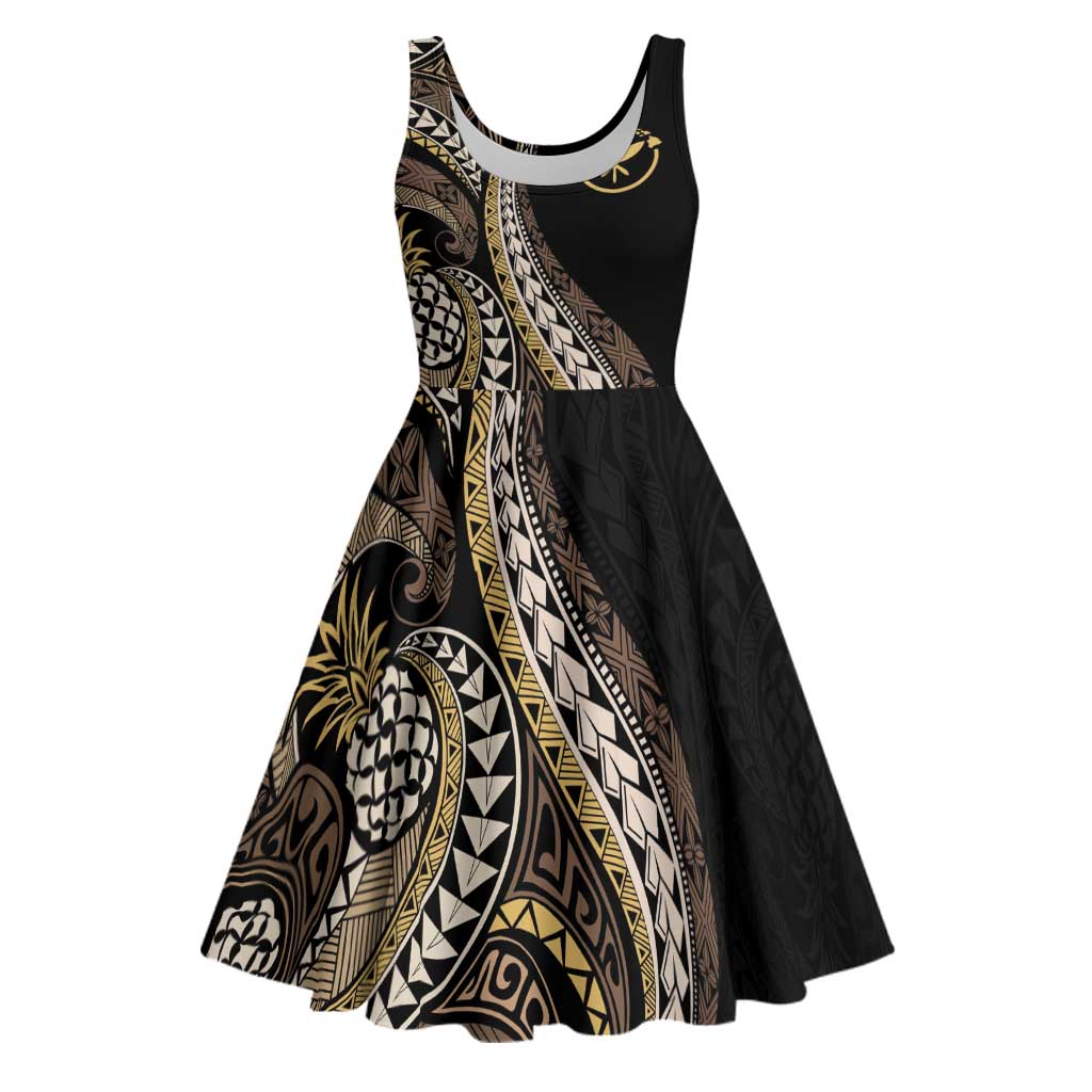 Hawaii Pineapple Brown Tribal Pattern Midi Dress - Polynesian Pride
