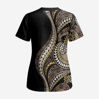 Hawaii Pineapple Brown Tribal Pattern Scrub Top LT01 - Polynesian Pride