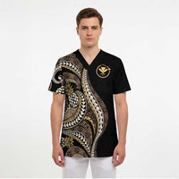 Hawaii Pineapple Brown Tribal Pattern Scrub Top LT01 - Polynesian Pride