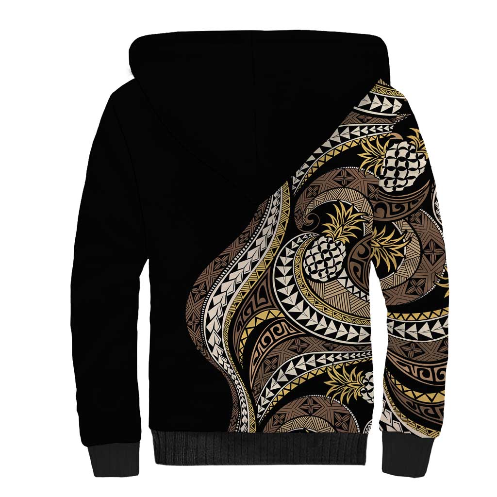 Hawaii Pineapple Brown Tribal Pattern Sherpa Hoodie - Polynesian Pride