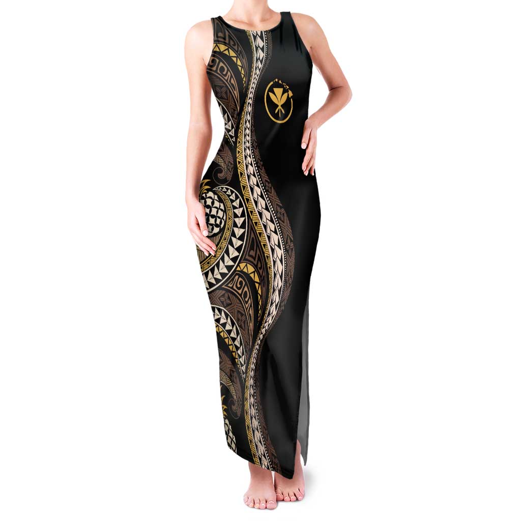 Hawaii Pineapple Brown Tribal Pattern Tank Maxi Dress - Polynesian Pride