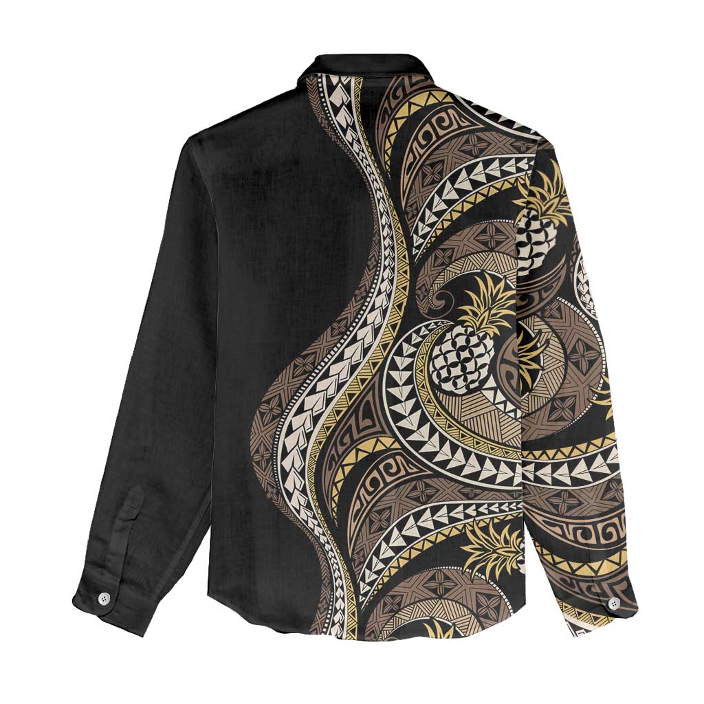 Hawaii Pineapple Brown Tribal Pattern Women Casual Shirt - Polynesian Pride