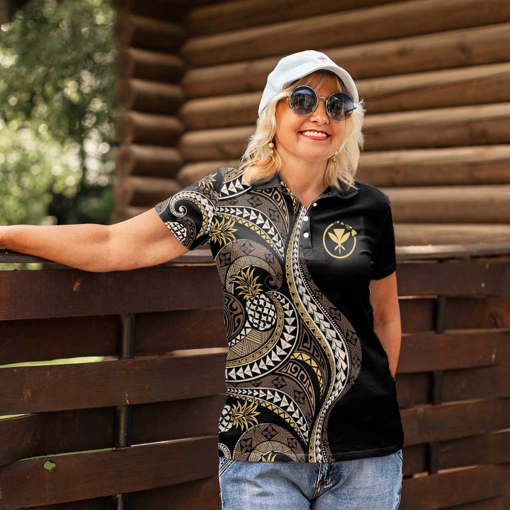 Hawaii Pineapple Brown Tribal Pattern Women Polo Shirt - Polynesian Pride