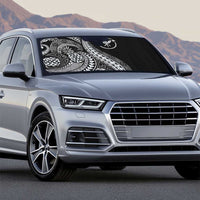 Hawaii Pineapple Gray Scale Tribal Pattern Auto Sun Shade - Polynesian Pride