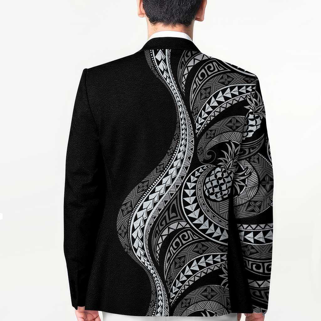 Hawaii Pineapple Gray Scale Tribal Pattern Blazer - Polynesian Pride