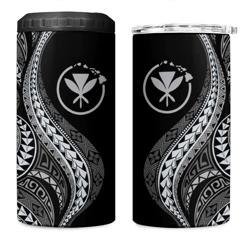 Hawaii Pineapple Gray Scale Tribal Pattern 4 in 1 Can Cooler Tumbler - Polynesian Pride