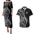 Hawaii Pineapple Gray Scale Tribal Pattern Couples Matching Puletasi and Hawaiian Shirt - Polynesian Pride