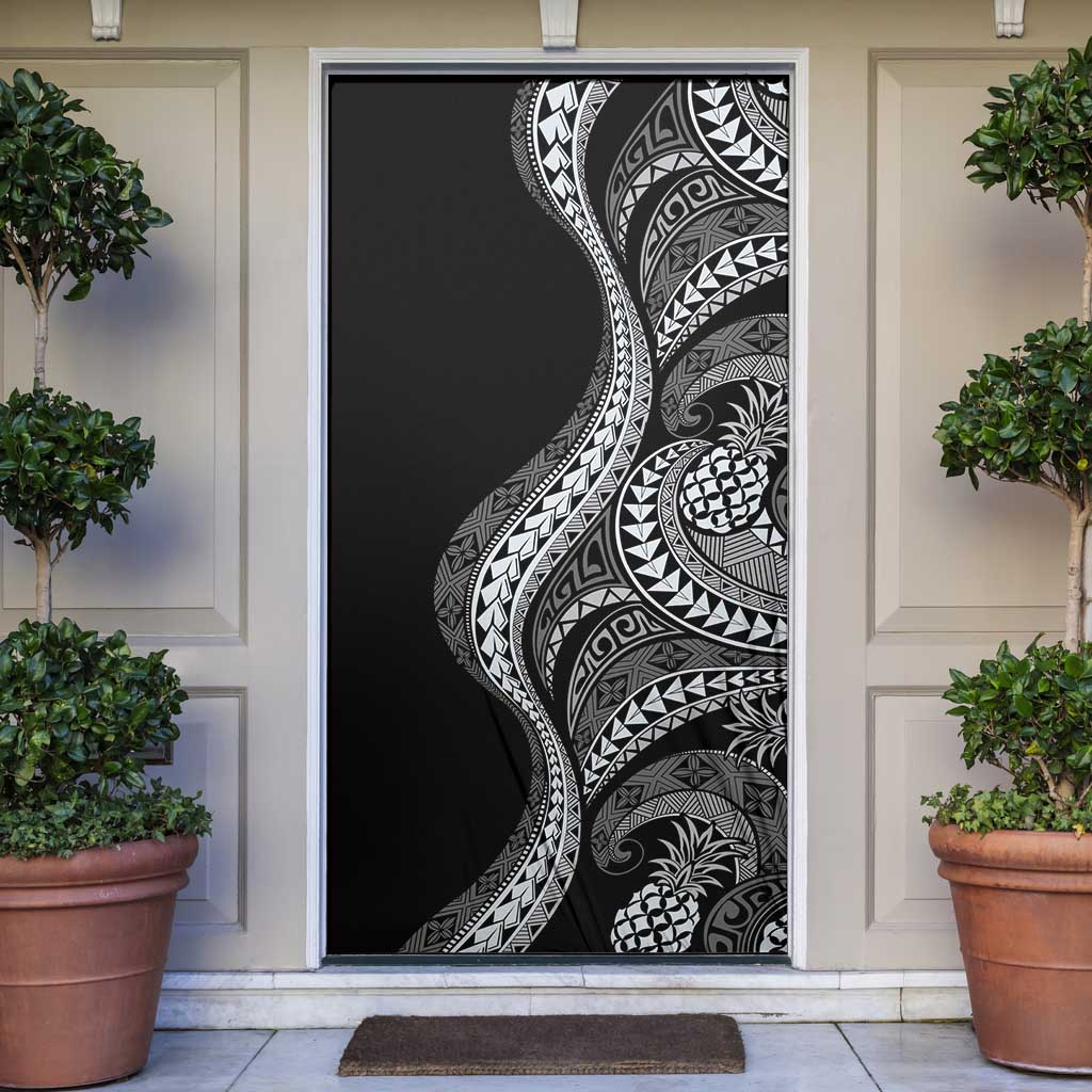 Hawaii Pineapple Gray Scale Tribal Pattern Door Cover - Polynesian Pride
