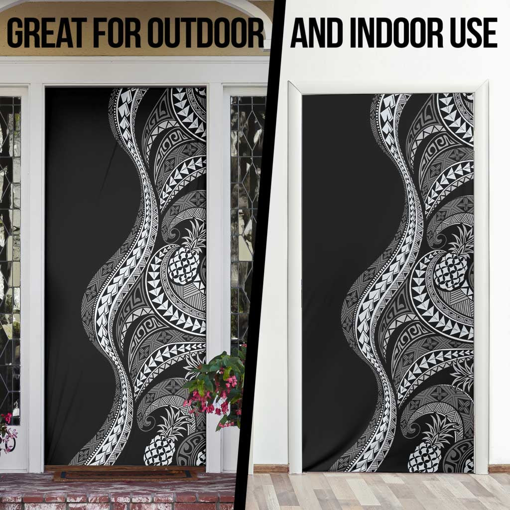 Hawaii Pineapple Gray Scale Tribal Pattern Door Cover - Polynesian Pride