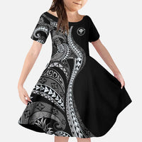 Hawaii Pineapple Gray Scale Tribal Pattern Family Matching Long Sleeve Bodycon Dress and Hawaiian Shirt - Polynesian Pride