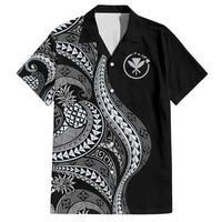 Hawaii Pineapple Gray Scale Tribal Pattern Family Matching Long Sleeve Bodycon Dress and Hawaiian Shirt - Polynesian Pride