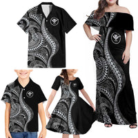Hawaii Pineapple Gray Scale Tribal Pattern Family Matching Off Shoulder Maxi Dress and Hawaiian Shirt LT01 - Polynesian Pride