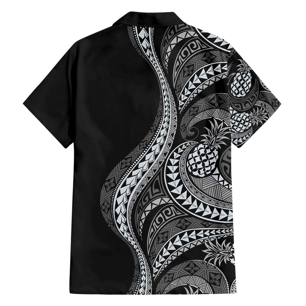 Hawaii Pineapple Gray Scale Tribal Pattern Family Matching Off Shoulder Maxi Dress and Hawaiian Shirt LT01 - Polynesian Pride