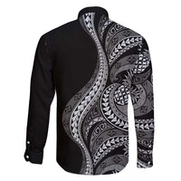 Hawaii Pineapple Gray Scale Tribal Pattern Family Matching Off Shoulder Short Dress and Hawaiian Shirt - Polynesian Pride