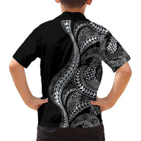 Hawaii Pineapple Gray Scale Tribal Pattern Family Matching Puletasi and Hawaiian Shirt LT01 - Polynesian Pride