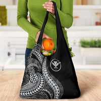 Hawaii Pineapple Gray Scale Tribal Pattern Grocery Bag - Polynesian Pride