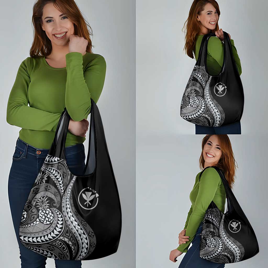 Hawaii Pineapple Gray Scale Tribal Pattern Grocery Bag - Polynesian Pride