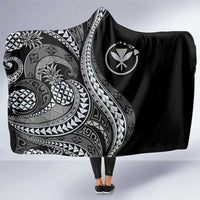 Hawaii Pineapple Gray Scale Tribal Pattern Hooded Blanket - Polynesian Pride