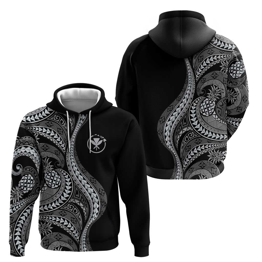 Hawaii Pineapple Gray Scale Tribal Pattern Hoodie - Polynesian Pride