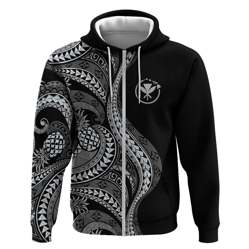 Hawaii Pineapple Gray Scale Tribal Pattern Hoodie - Polynesian Pride