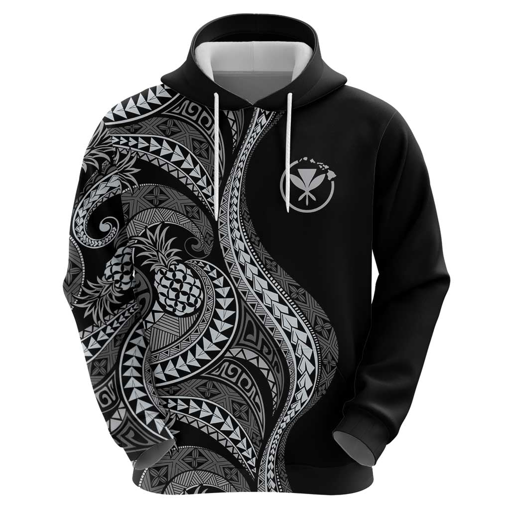 Hawaii Pineapple Gray Scale Tribal Pattern Hoodie - Polynesian Pride