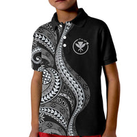 Hawaii Pineapple Gray Scale Tribal Pattern Kid Polo Shirt LT01 Kid Black - Polynesian Pride