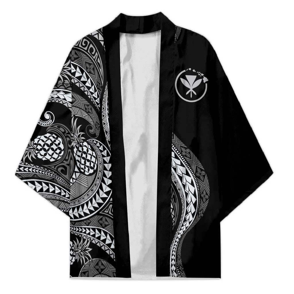 Hawaii Pineapple Gray Scale Tribal Pattern Kimono - Polynesian Pride