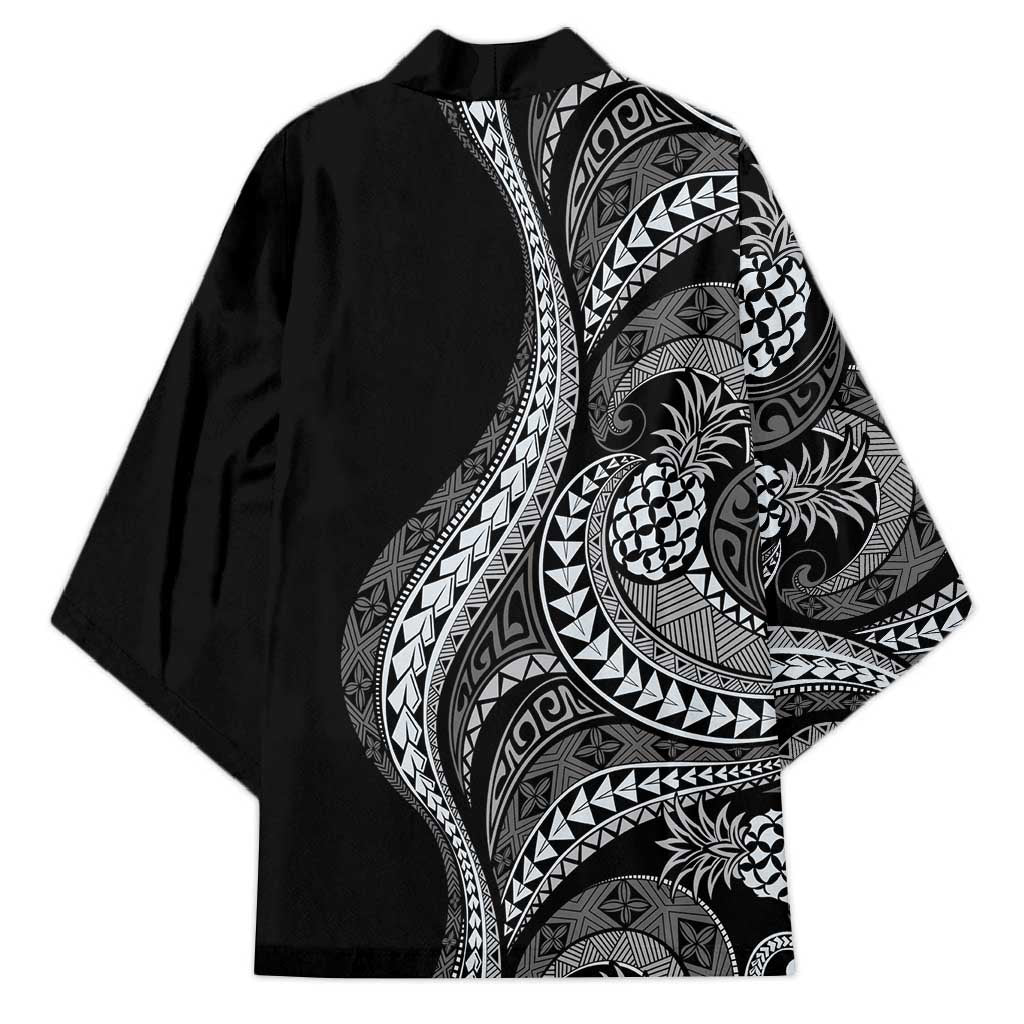 Hawaii Pineapple Gray Scale Tribal Pattern Kimono - Polynesian Pride
