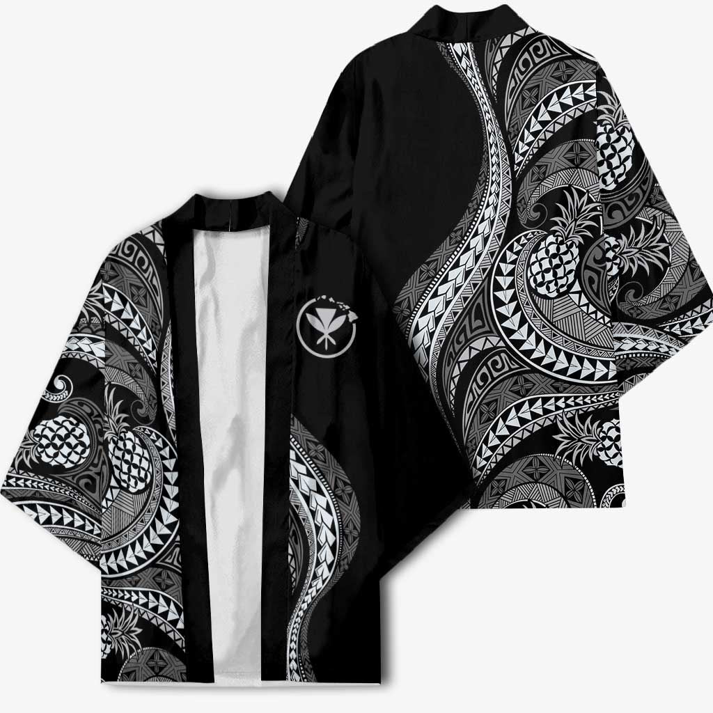 Hawaii Pineapple Gray Scale Tribal Pattern Kimono - Polynesian Pride