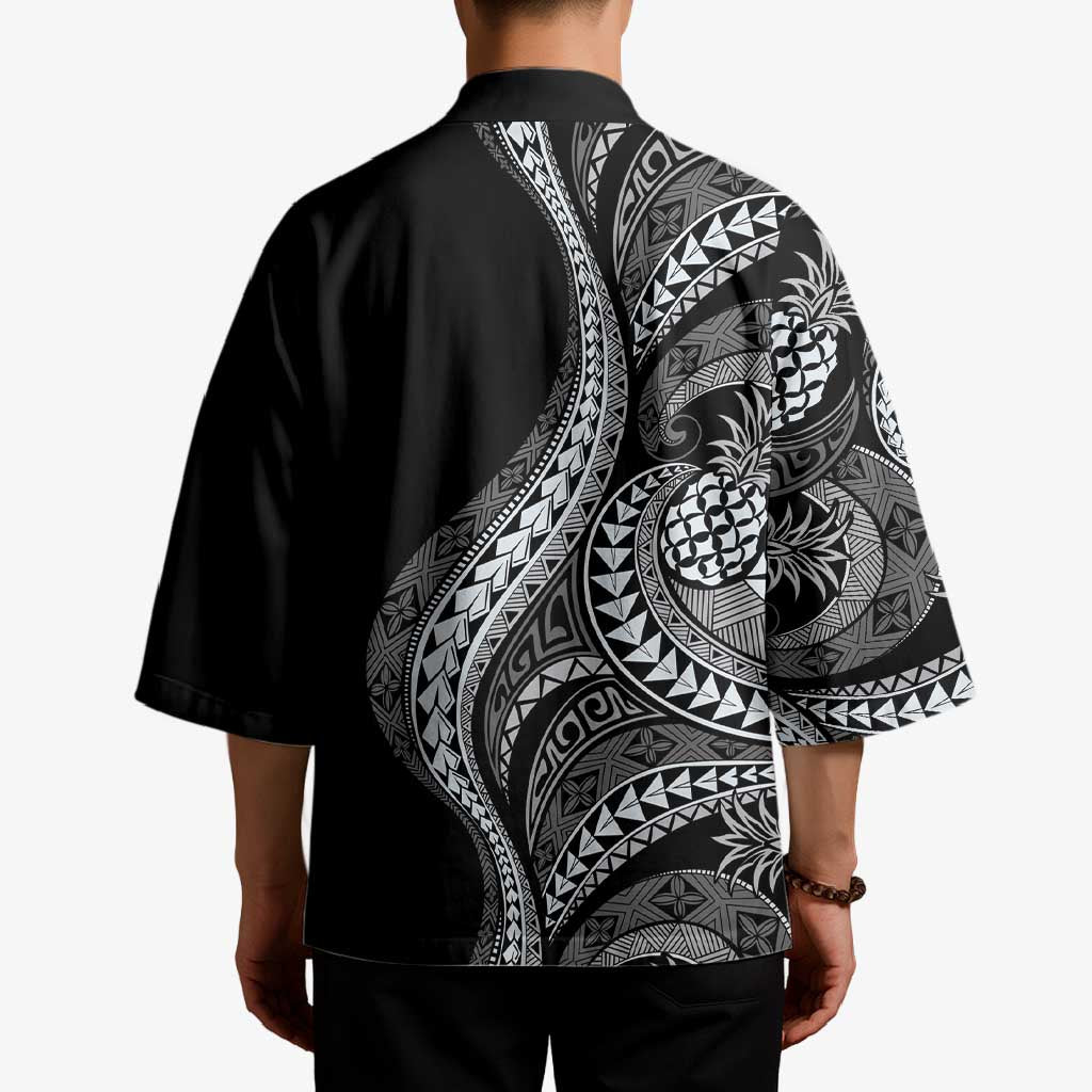 Hawaii Pineapple Gray Scale Tribal Pattern Kimono - Polynesian Pride
