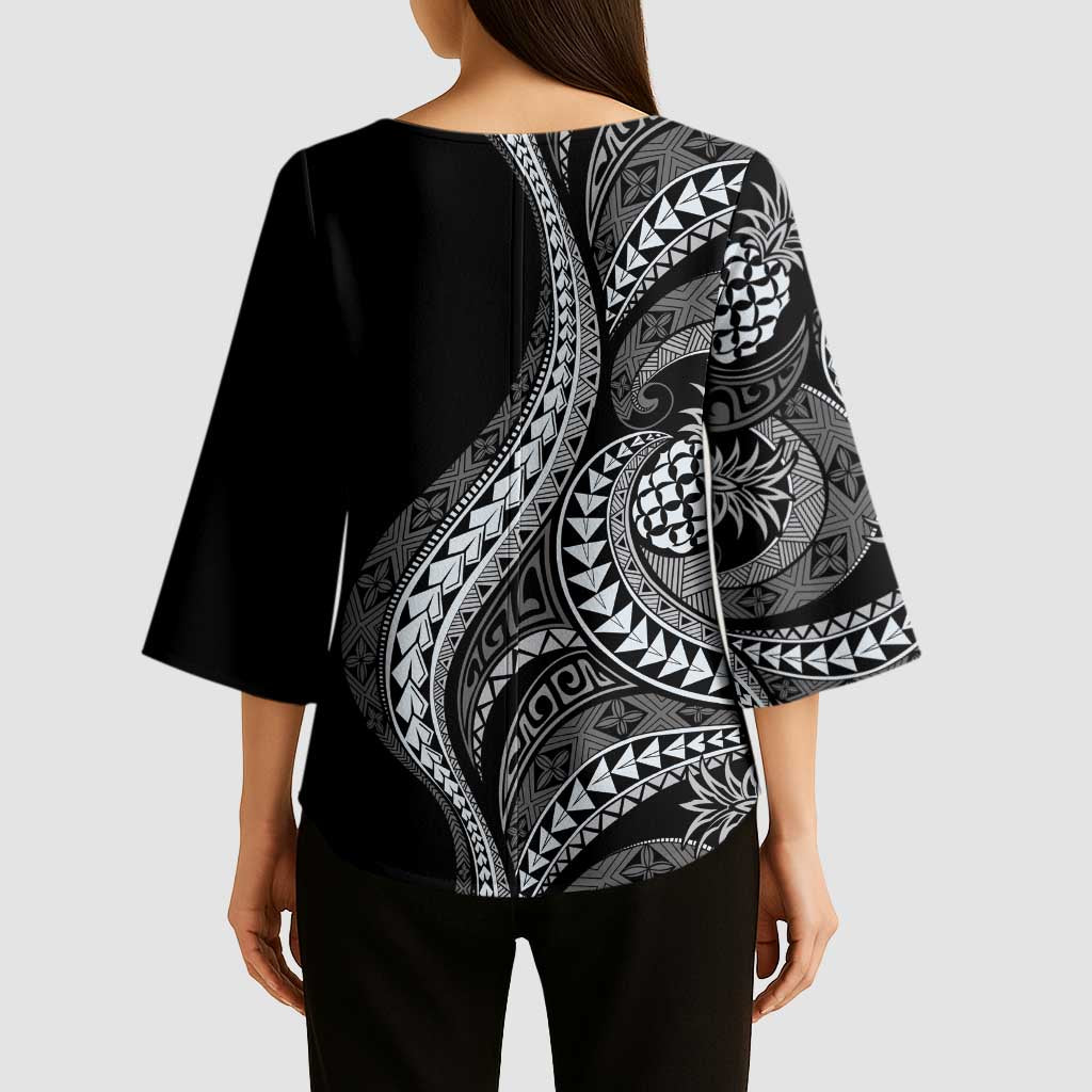 Hawaii Pineapple Gray Scale Tribal Pattern Kimono Sleeve Blouse LT01 - Polynesian Pride
