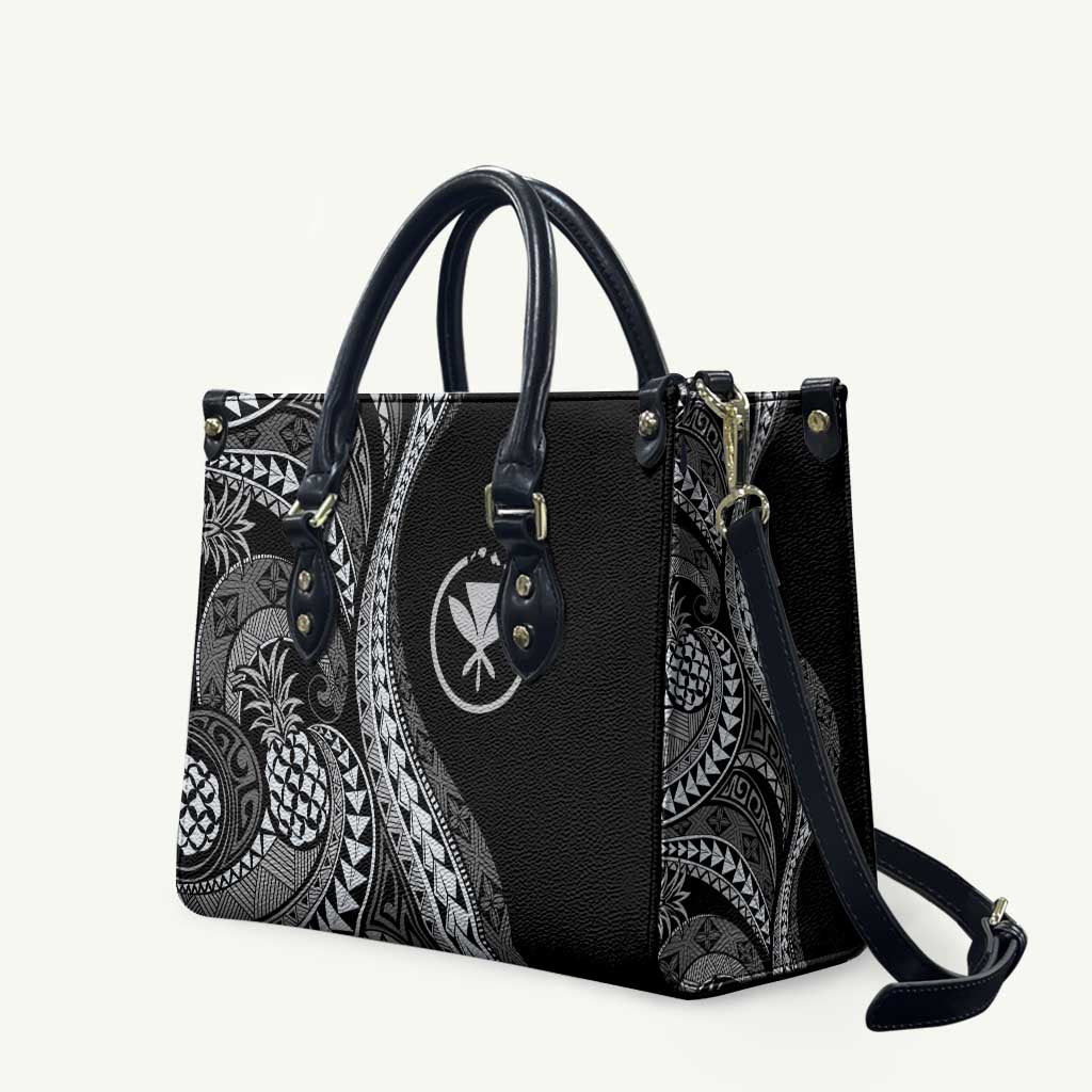 Hawaii Pineapple Gray Scale Tribal Pattern Leather Bag LT01 - Polynesian Pride