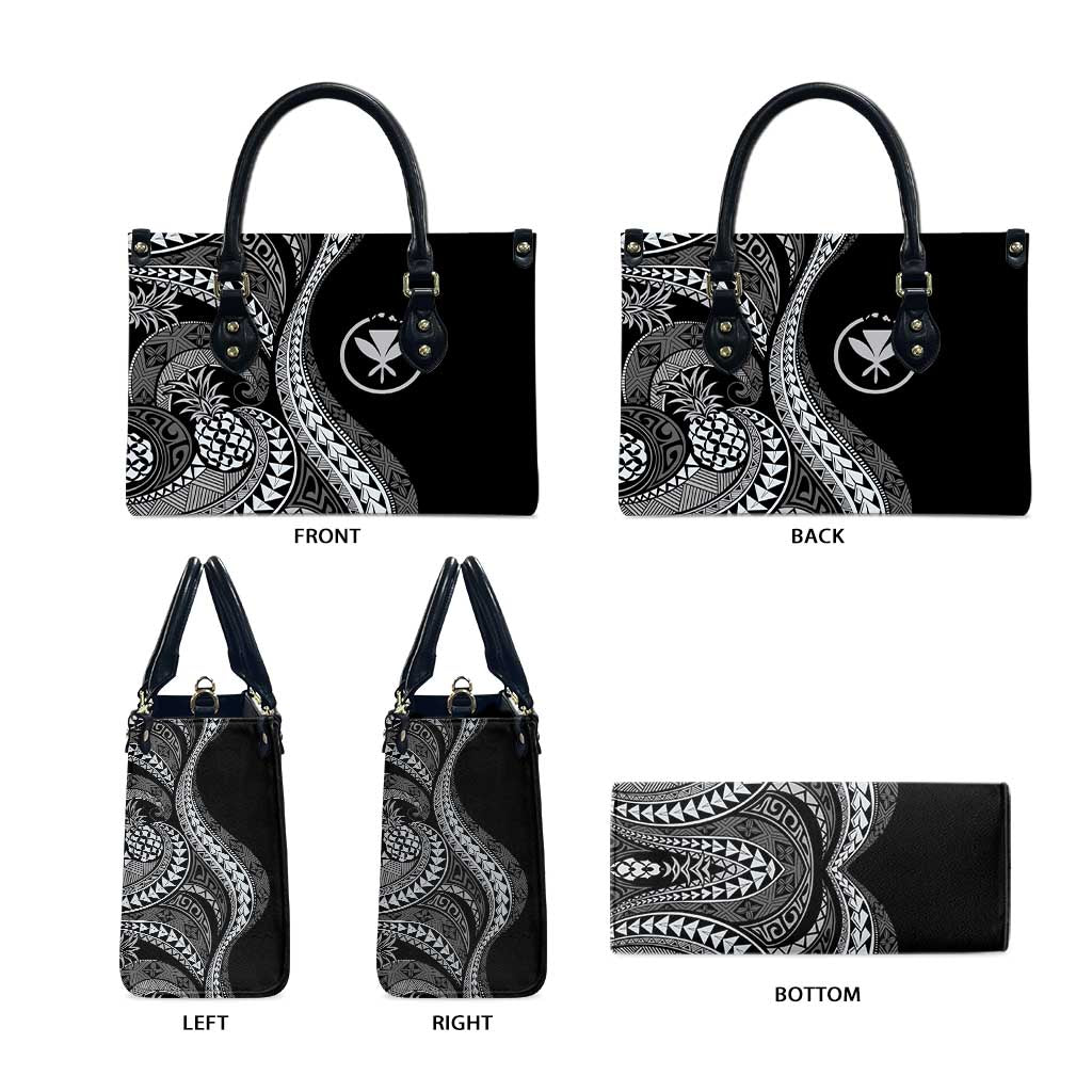 Hawaii Pineapple Gray Scale Tribal Pattern Leather Bag LT01 - Polynesian Pride