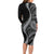 Hawaii Pineapple Gray Scale Tribal Pattern Long Sleeve Bodycon Dress - Polynesian Pride