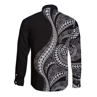 Hawaii Pineapple Gray Scale Tribal Pattern Long Sleeve Button Shirt LT01 - Polynesian Pride