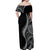 Hawaii Pineapple Gray Scale Tribal Pattern Off Shoulder Maxi Dress - Polynesian Pride