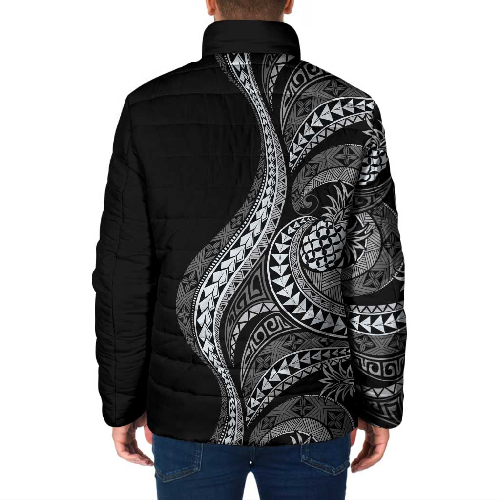 Hawaii Pineapple Gray Scale Tribal Pattern Padded Jacket LT01 - Polynesian Pride