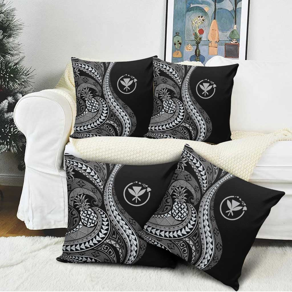 Hawaii Pineapple Gray Scale Tribal Pattern Pillow Cover - Polynesian Pride