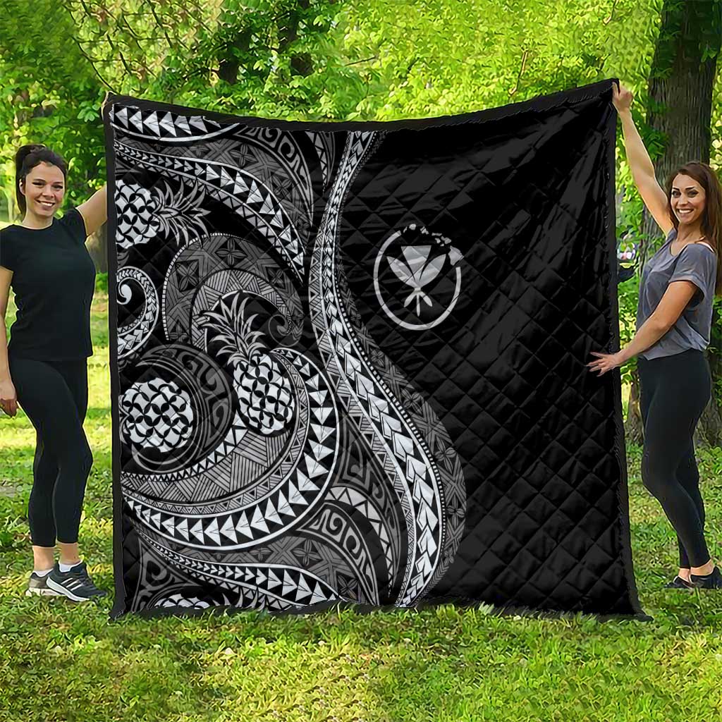 Hawaii Pineapple Gray Scale Tribal Pattern Quilt - Polynesian Pride